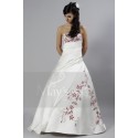 A-Line Satin Wedding Dress With Red Embroidery - Ref M025 - 02