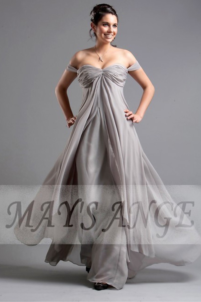 Floor-Length Off-The-Shoulder Gray Plus-Size Cocktail Dress - Ref L091 - 01