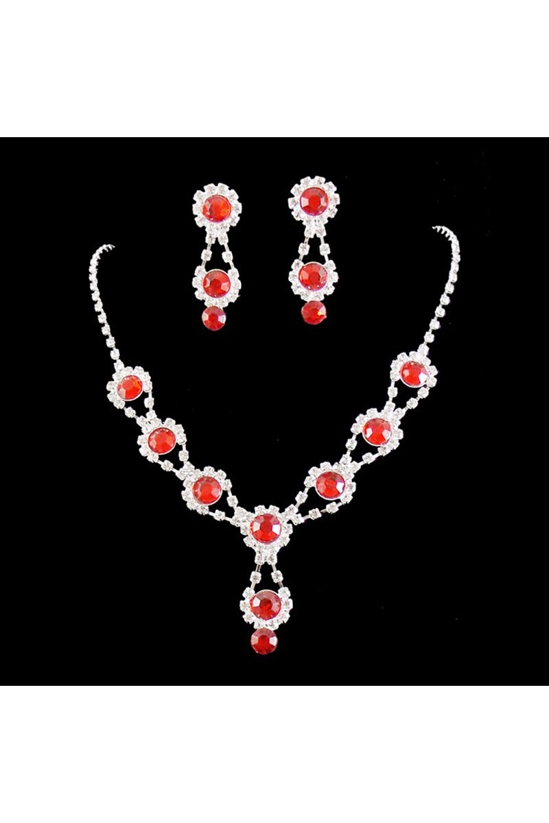 Red vintage necklaces and earrings set - Ref E062 - 01