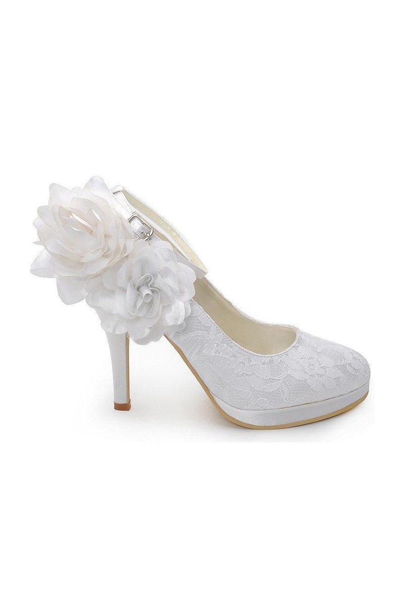 Elegant Flower White Lace Wedding Shoes - Ref CH044 - 01