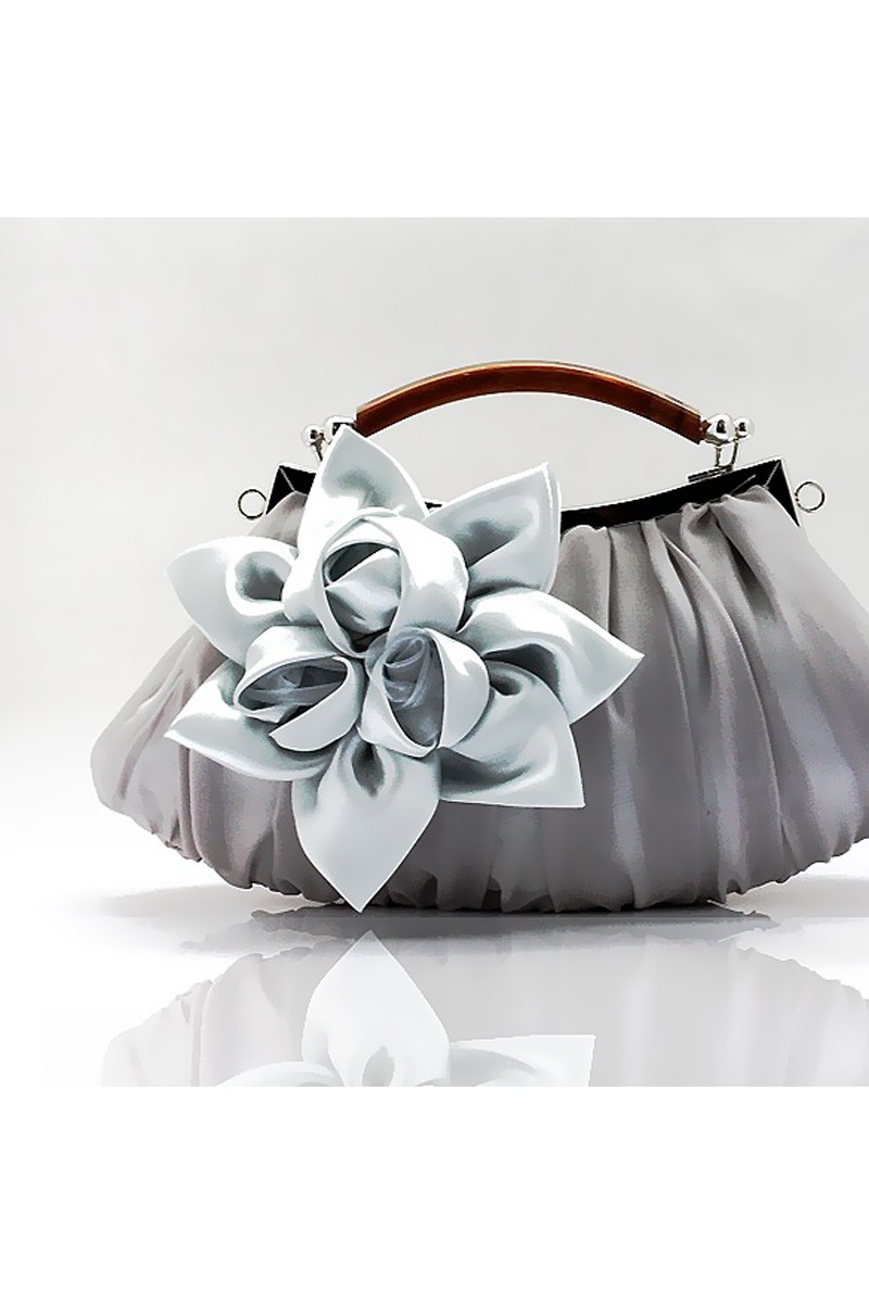 Satin flower silver clutch for wedding - Ref SAC301 - 01