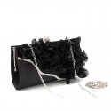 Silver chain flower black evening bag - Ref SAC303 - 02