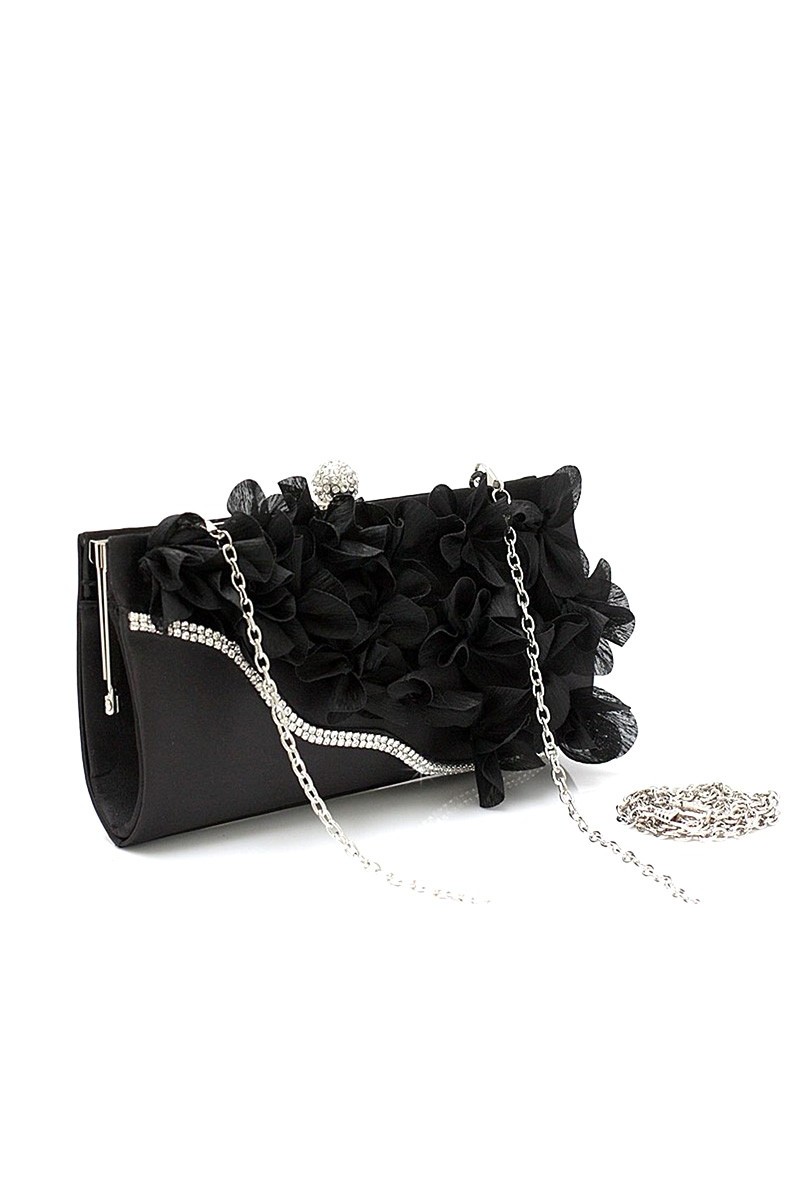 Silver chain flower black evening bag - Ref SAC303 - 01