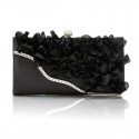 Silver chain flower black evening bag - Ref SAC303 - 03