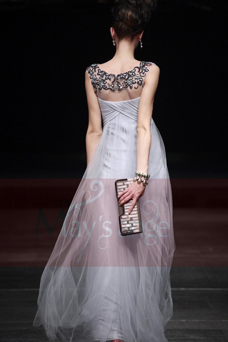 Longue robe de soirée couleur gris en tulle souple - Ref L101 - Robes ...