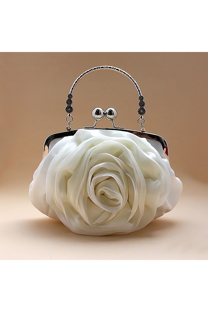 Sac à main mariage satin fleur rose blanc - Ref SAC319 - 01 Sac à main mariage satin fleur rose blanc - Ref SAC319 - 01
