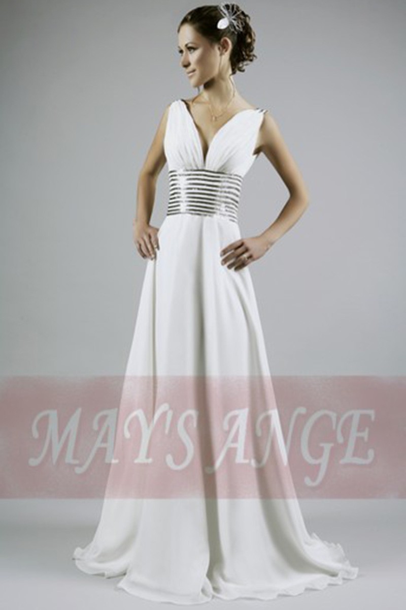 Longue robe blanche de soirée Cléopâtre - Ref L104 - 01