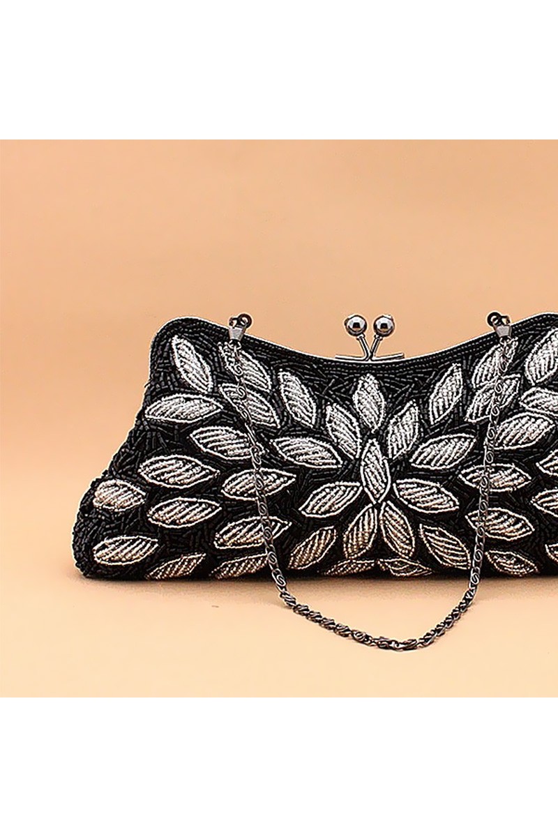 Black evening clutch with small strap - Ref SAC374 - 01