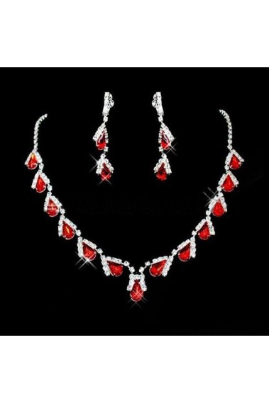 Red statement necklace and earrings set - E083 #1