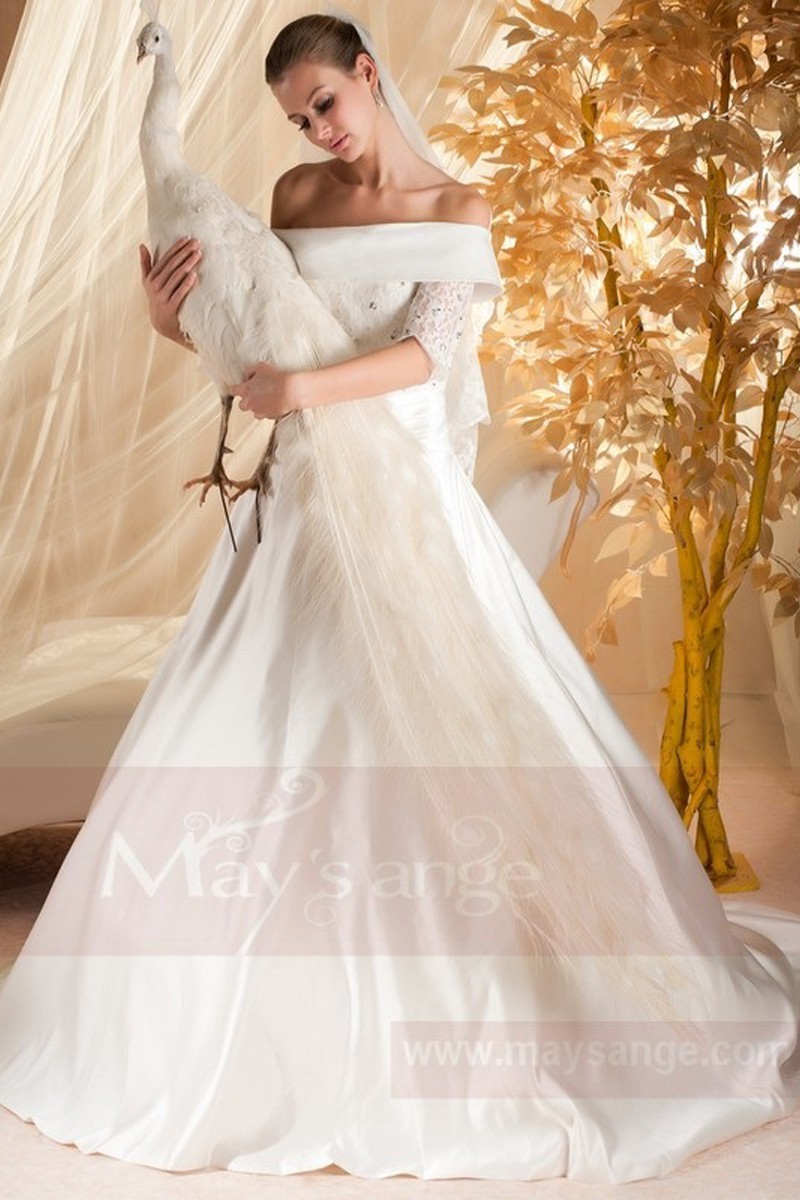 A-Line Off-the-Shoulder Long Sleeves Vintage Boho Wedding Dresses - Ref M334 - 01