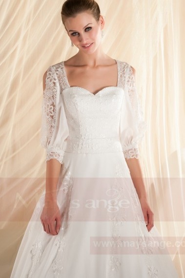 robe pour mariage dentelle avec manche ouverte - M349 #1