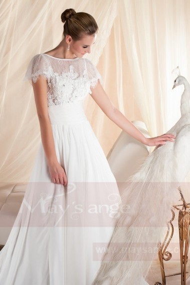 robe de mariée dentelle manche courte style deesse grecque mousseline - M351 #1