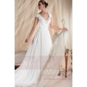 robes de mariée dentelle mousseline avec manche décolleté V - Ref M352 - 03