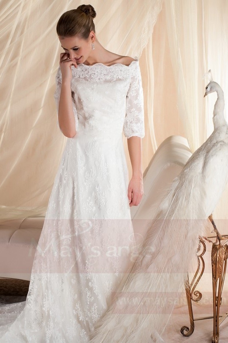 robe de mariée vintage dentelle blanche pas cher - Ref M353 - 01
