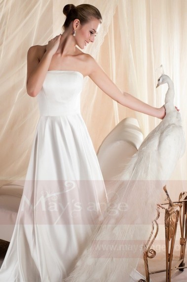 robe mariage bustier simple blanche en satin pas cher - M354 #1