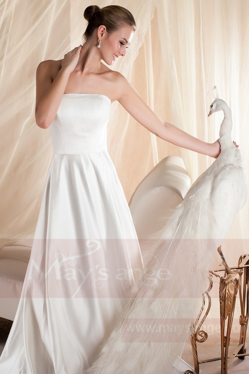 robe mariage bustier simple blanche en satin pas cher - Ref M354 - 01