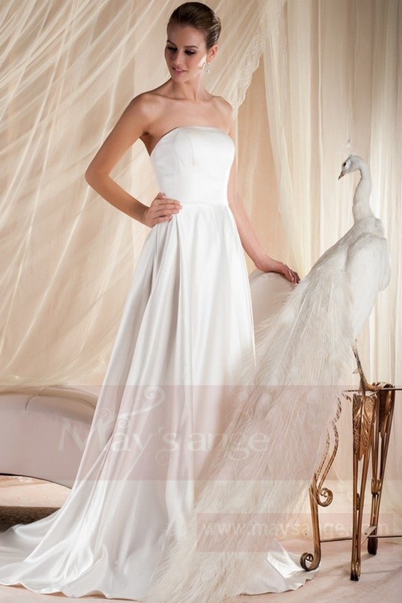 robe mariage bustier simple blanche en satin pas cher - Ref M354 - Robes de mari?�e