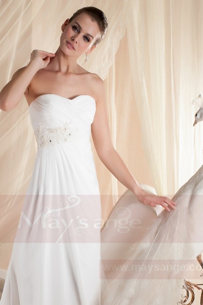 A-line Straps Court Train Chiffon Appliques Backless Wedding Dresses  WD172