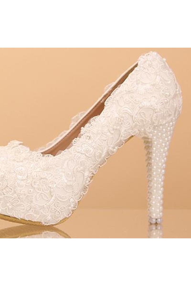 Lace Fashion White Beaded Wedding Shoes - Ref CH055 - 01
