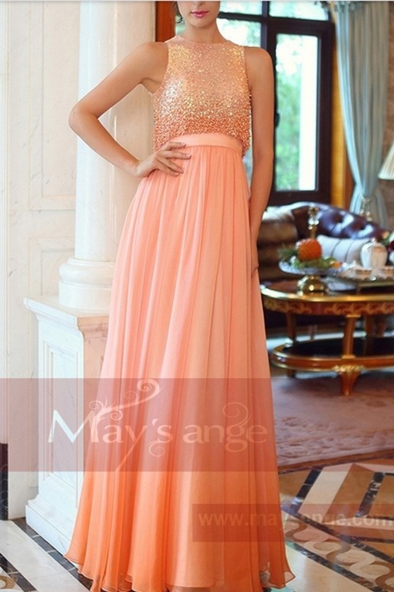 robe de soirée pas cher rose faux deux pieces - Ref L688 - 01