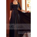Long Sleeve Black Satin Formal Dresses With Shiny Lace Top - Ref L694 - 02