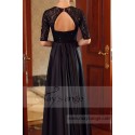 Long Sleeve Black Satin Formal Dresses With Shiny Lace Top - Ref L694 - 03