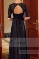Long Sleeve Black Satin Formal Dresses With Shiny Lace Top - Ref L694 - 03