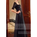 Long Sleeve Black Satin Formal Dresses With Shiny Lace Top - Ref L694 - 04