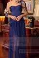robe de soirée pas cher bleu avec manche transparente broderies - Ref L695 - 02