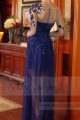 robe de soirée pas cher bleu avec manche transparente broderies - Ref L695 - 03