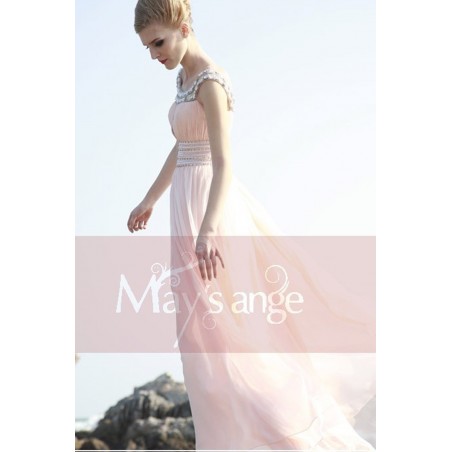 Robe longue Perle rose pale de soirée en mousseline