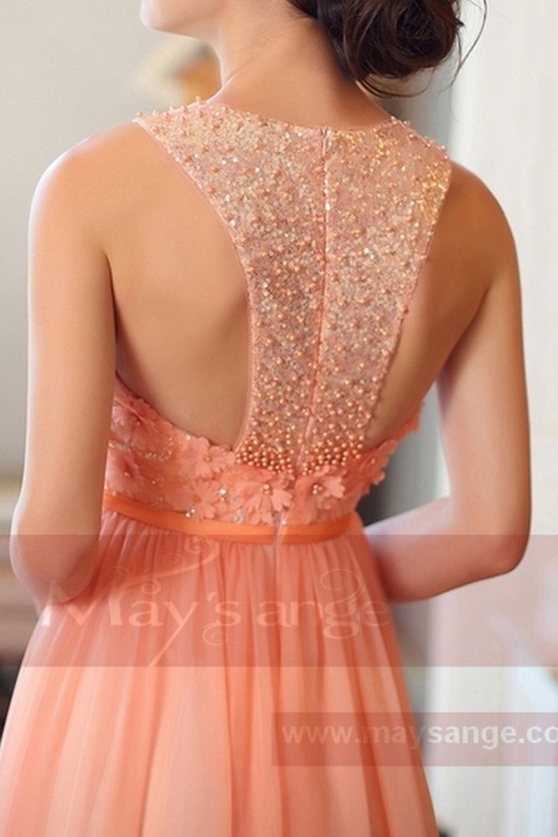 robe longue de soirée orange - Ref L704 - 01 robe longue de soirée orange - Ref L704 - 01