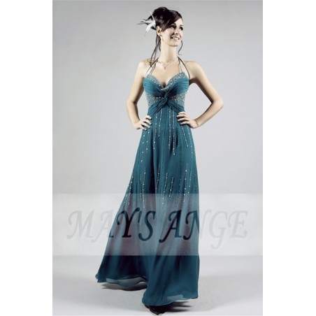 Sexy Long Cocktail Dress in Duck Blue Color With Rain of Silver Glitter
