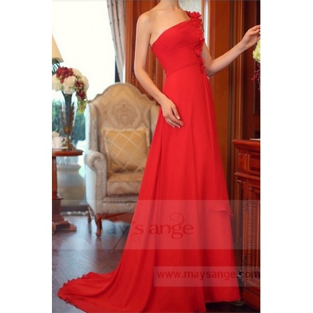 robe bustier habillée rouge feu en mousseline bretelle asymétrique