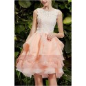 robe de bal rose courte en dentelles - Ref C749 - 02