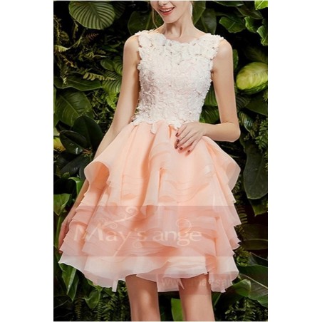 Short Organza Ball Gown With Embroidered Applique