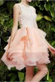 robe de bal rose courte en dentelles - Ref C749 - 03
