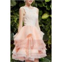 robe de bal rose courte en dentelles - Ref C749 - 05