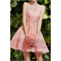 Open Back Short Pink Lace Bridesmaid Dress - Ref C751 - 02