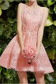 Open Back Short Pink Lace Bridesmaid Dress - Ref C751 - 02
