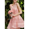 Open Back Short Pink Lace Bridesmaid Dress - Ref C751 - 03