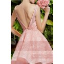 Open Back Short Pink Lace Bridesmaid Dress - Ref C751 - 04