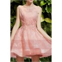 Open Back Short Pink Lace Bridesmaid Dress - Ref C751 - 05