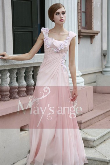 Pretty Pink Long Dress With Flowers - L122 #1