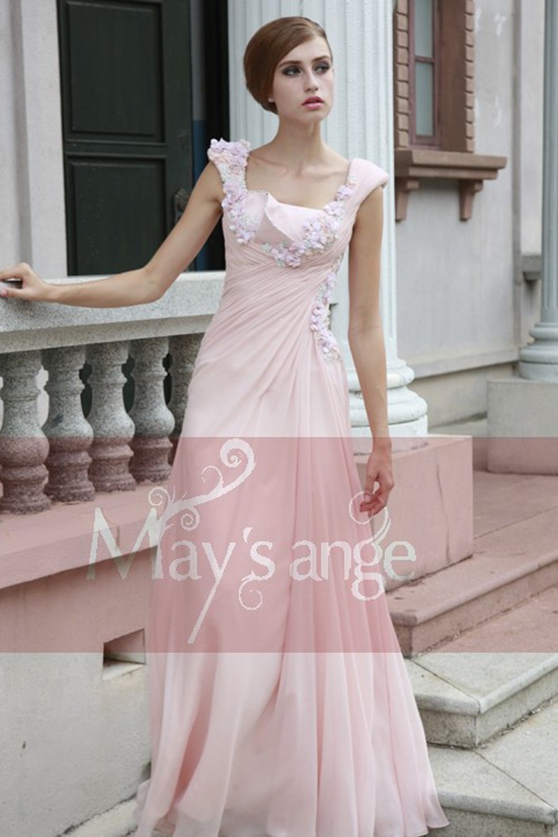 Pretty Pink Long Dress With Flowers - Ref L122 - 01