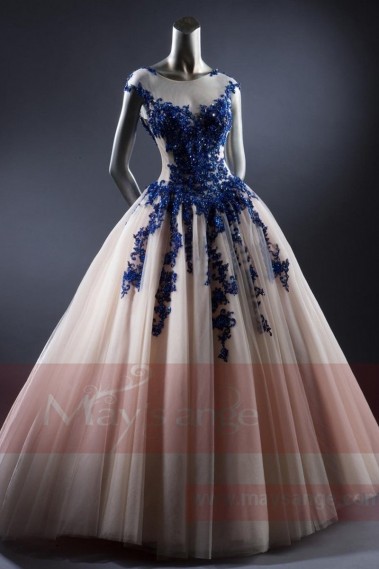 robe de mariée princesse blanc et dentelle bleu - P074 #1