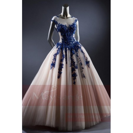 robe de mariée princesse blanc et dentelle bleu