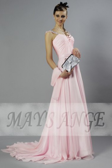 Robe Princesse de soirée longue rose poudre - L125 #1