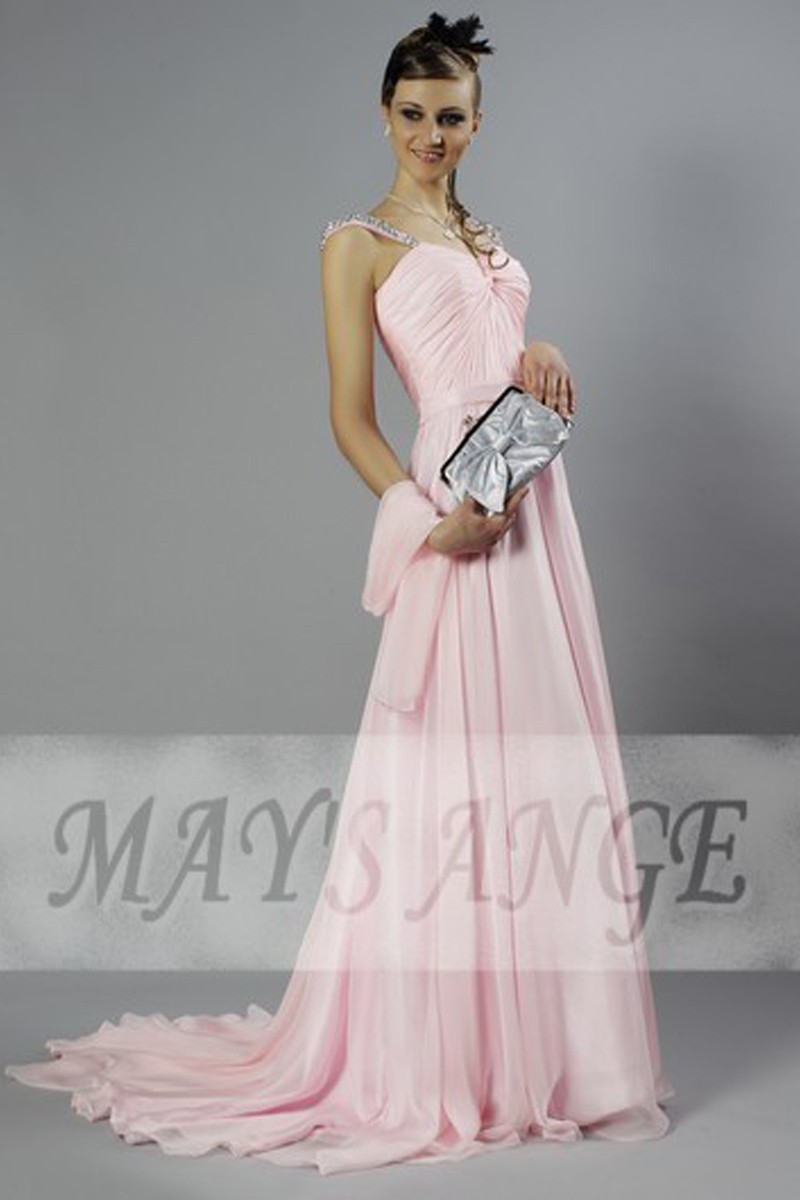Robe Princesse de soirée longue rose poudre - Ref L125 - 01