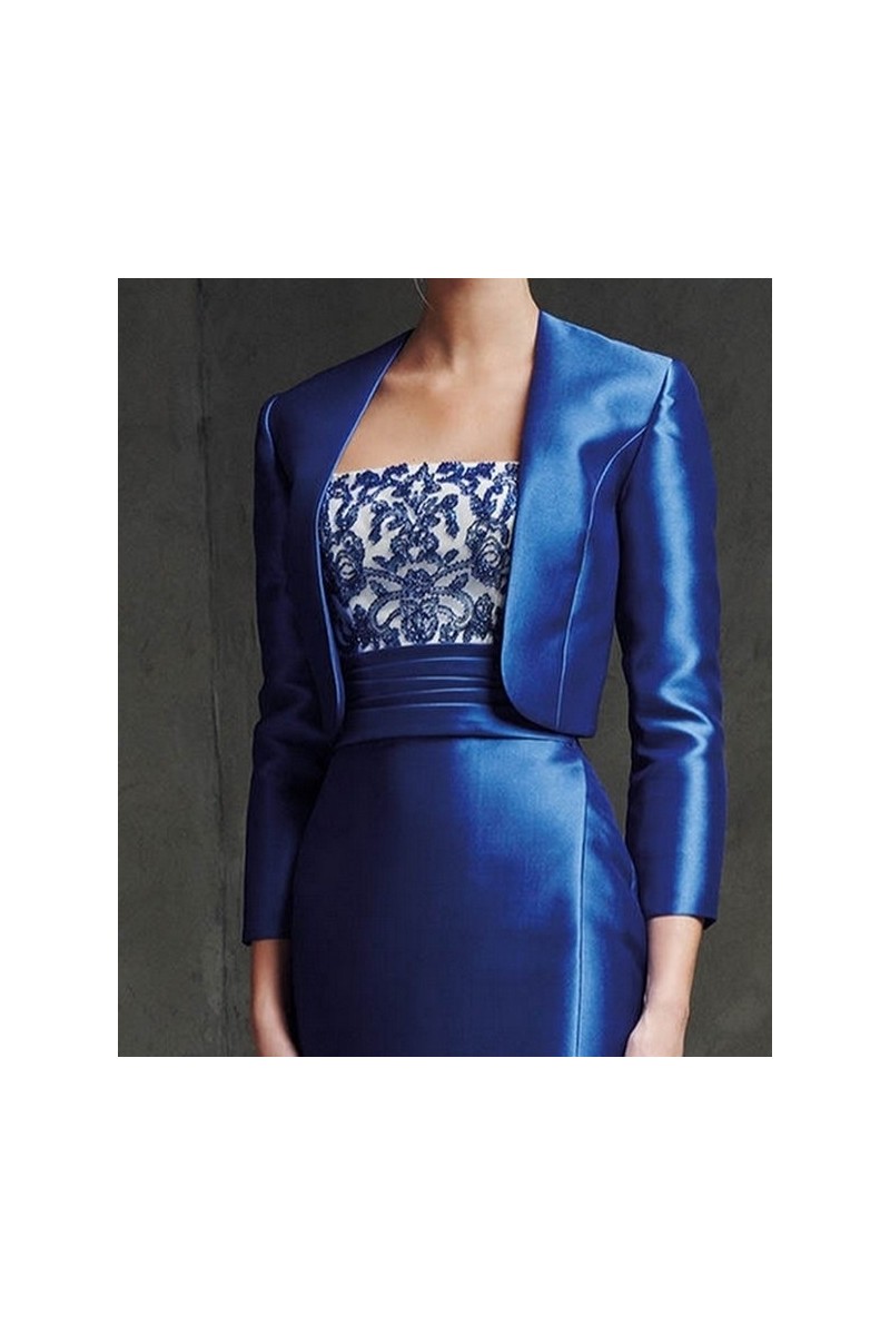 Thick satin blue bolero jacket wedding - Ref BOL061 - 01